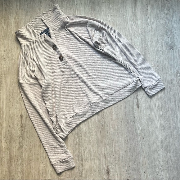 Lark + Grey Sweaters - Lark & Grey Women's Lounge Sweater S Brown Ribbed Knit Crop Top Long Sleeve